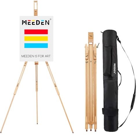 MEEDEN Caballete de trípode universal de madera de haya maciza Caballete de artista de pintura portátil, perfecto para pintores estudiantes, paisajistas, sostiene lienzos de hasta 34
