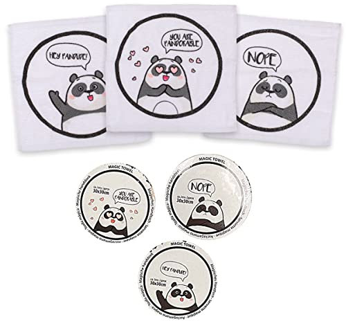 MIK funshopping Magisches Handtuch Waschlappen Sets - Mitgebsel, Kindergeschenk, Tombola (3er Set Panda 'Pandorable')
