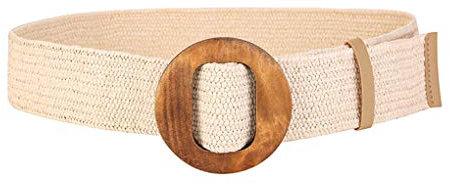 Ceinture en raphia de paille pour femme Ceinture tissée Ceinture élastique extensible Ceinture taille maigre tressée avec boucle de style en bois pour robe d'été Casual Beach Sandy Bohême Style Boho