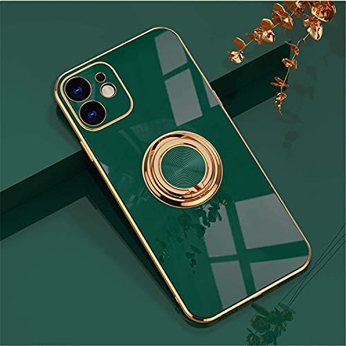 EYZUTAK Hülle für iPhone 12 6.1 Zoll, Glänzend Weiche Silikon TPU Slim Case 360 Grad Ring Ständer Bumper Stoßfest Schutzhülle Fingerhalter Magnetische Autohalterung Cover -Dunkel Grün