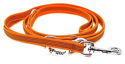 Twinkys Dog Style Hundeleine gummiert bis 50 kg dreifach verstellbar Umhängeleine Breite 15 mm dreifach verstellbar, Orange Made IN Germany