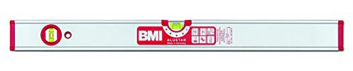 BMI Alu-Profil Wasserwaage ALUSTAR mit Magnet (80 cm lang, kantenlose Horizontal-Libelle mit Lupen-Effekt, hohe Messgenauigkeit 0,5 mm/m, mit Gummiendkappen) 694080EM