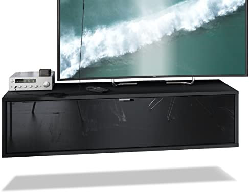 Vladon TV Board Lana 120 Mobile da Parete Porta TV 120 x 29 x 37 cm, Struttura in Nero Opaco, Frontali in Nero Lucido | Ampia Scelta di Colori