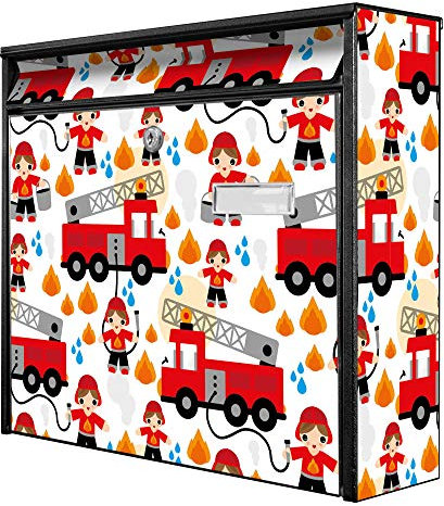 banjado® Burg-Wächter® Briefkasten mit Motiv Feuerwehr/Briefkasten ohne Zeitungsfach 32x36x10 cm groß/Briefkasten mit Namensschild A4 Einwurf inkl. Montagematerial & 2 Schlüsseln