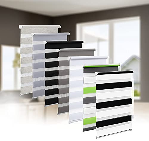 Eurohome Doppelrollo Klemmfix ohne Bohren, Duo Rollo,90cm x 150cm (Stoffbreite 86 cm) Weiß+schwarz Transparentes und undurchsichtiges Sichtschutz Rollo mit Klemmträgern für Fenster und Türen