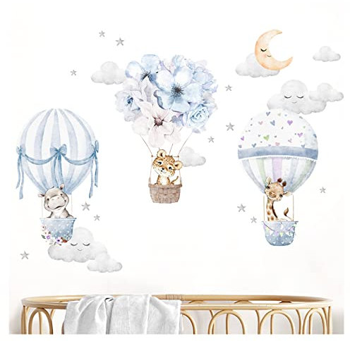Little Deco Wandtattoo Wandsticker Kinderzimmer Tiere Heißluftballon Wandaufkleber Blumen Wanddeko Spielzimmer Babyzimmer Wandbild Kinder Junge DL657-4