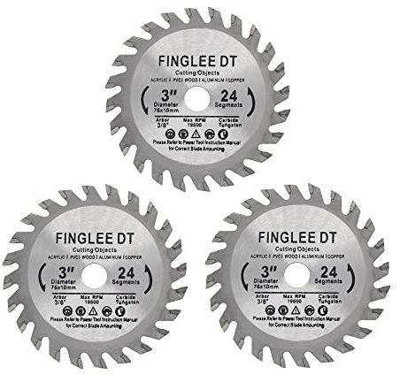FINGLEE DT 3Pcs 3 inch Circular Saw Blade,24 Segments TCT Cutting Disc for Wood Plastic Composite Objects 76mm (3)