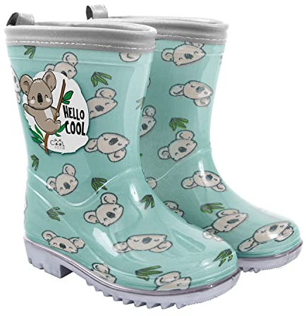 PERLETTI Stivaletti Bambino Azzurri con Koala - Galosce Bimbo Pioggia Azzurre Bordo Riflettente con Dettagli Colorati - Stivali Bambini Impermeabili con Suola Grigia Antiscivolo (Koala, 26/27 EU)