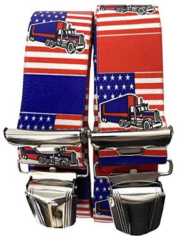 USA Hosenträger TRUCKER AMERIKA - 35MM breite Hosenträger mit 4 Clips in H-Form verstellbare elastische Hosenträger mit starkem Metallclip Party Fasching Kostüm Karneval/ US Truck Bunt ST-050