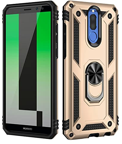 BestST Schutzhülle für Huawei Mate 10 Lite, + Hartglas, doppellagig, Hybrid, Ultra-Schutz, stoßfest, Armor Bumper Cover für Huawei Mate 10 Lite mit Standfunktion, goldfarben