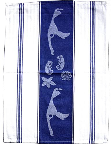 GeKi Trend 4er Set Geschirrtücher 100% Baumwolle Maritim Insel Sylt blau-weiß 50 x 70 cm handgewebt Geschirrhandtücher