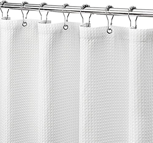 MISS SELECTEX Duschvorhang aus Stoff, matt, Waffelmuster, für Badezimmer, Luxus-Hotel, wasserdicht, 230 g/m², strapazierfähig, klassisch, strapazierfähiger Stoff, maschinenwaschbar (72x72 H, weiß)
