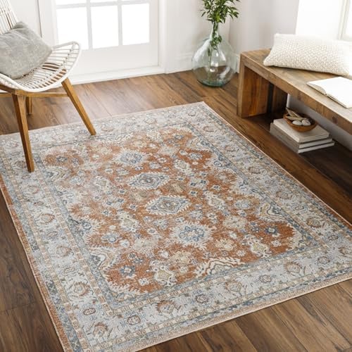Livabliss Tazoult Machine Washable - Vintage Area, Living Room, Large 200x275 cm - Traditional Boho Style, Dining Room, Kitchen, Outdoor, Hallway - Rust, Blue, Beige