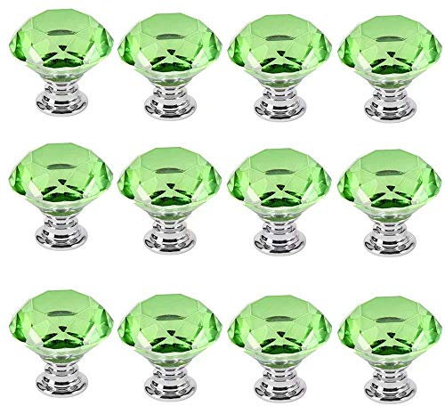 COTBY 12 Stück 30 mm grünes Kristallglas Rautenform Schrankknopf Schrank Schublade Zuggriff für Schrank,Küchen- und Badezimmerschränke,Mülleimer,Bücherregal,Fensterläden usw