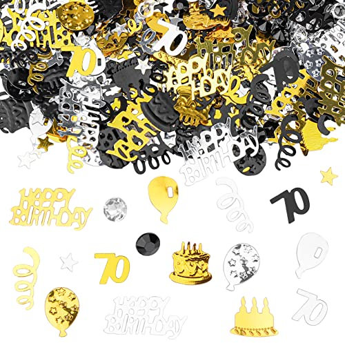 GoldRock 70. Geburtstag Deko Konfetti für Frau und Mann - Tischdeko Gold Schwarz, Glitzer Streudeko 70 Jahre für Jubiläum Partydekorationen