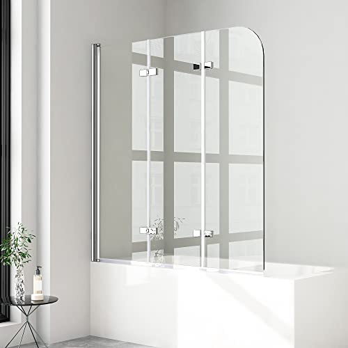 Duschwand für Badewanne 3 teilig faltbar 120x140 cm 6mm NANO Sicherheitsglas (ESG) Faltwand Badewannenaufsatz Badewannenfaltwand Duschabtrennung für Badewanne