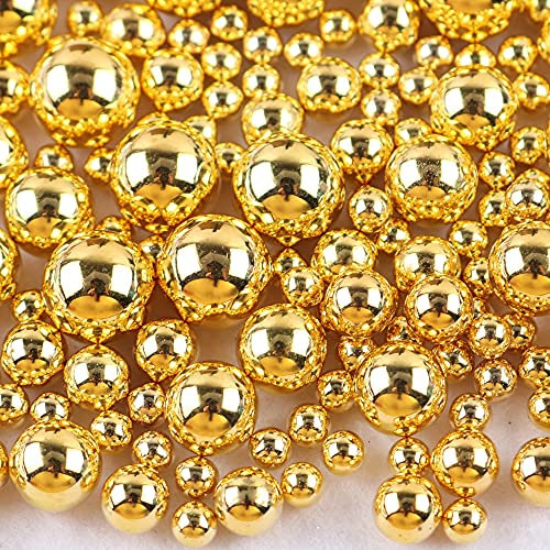 400 STK 6mm Runde Kunststoffperlen ohne bohrung, Bunte Bastelperlen Perlen,Perlen zum Basteln für DIY Schmuck Zubehör, Streudeko Deko Perlen für Hochzeit Taufe Party Vasenfüller Tischdeko,Golden