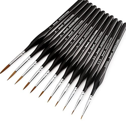 Fine Detail Paint Brushes 11 Pcs Artist Miniature Fine Brushes for Watercolour Oil Acrylic for Model Minature Craft and Art Painting Nail, Models,Watercolour, Miniatures,Oil, Figures.