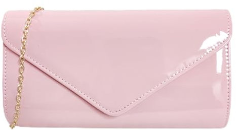 fi9 Patent Leather Bridal Wedding Evening Handbag Party Clutch Shoulder Hand Bag (Pink)