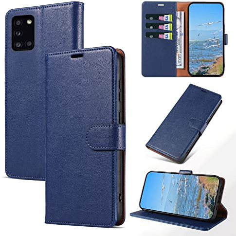 KKEIKO Hülle Kompatibel mit Samsung A31, Magnet Klappbar Handyhülle mit Kartenfach, PU Leder Stoßfest Schutzhülle für Samsung Galaxy A31, Blau