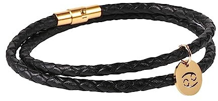 JEDTAKCT 12 Sternzeichen-Armbänder – Damen Herren, Lederarmband, Gelbe Armbänder, 12 Sternbilder, Sternzeichen-Anhänger, Paare, Armbänder, Geschenke Für Frauen, Mädchen, Strandurlaub, Krebs, 19 Cm