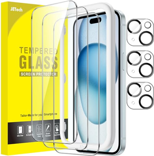 JETech Schutzfolie für iPhone 15 Plus 6,7 Zoll mit Kameraschutz, Blasenfrei, Einfaches Installationswerkzeug, Panzer Schutz Glas Folie Displayschutz, HD Klar, 3 Stück Jeweils