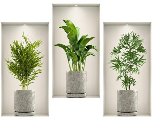 Fyihoxi 3 Piezas Pegatinas de Pared 3d Plantas, 45x23cm Plantas Verdes Pegatinas Pared, Pegatinas de Pared de Planta Adhesivos para Decoración de Pared