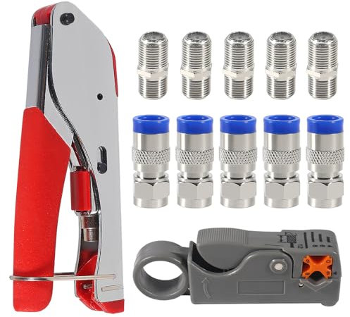 ALAMSCN Coax Cable Crimper Kit Compression Crimping Tool 5PCS F Compression Connector + 5PCS F-Type Coaxial RG6 Coupler for Coaxial Cable RG59 RG6