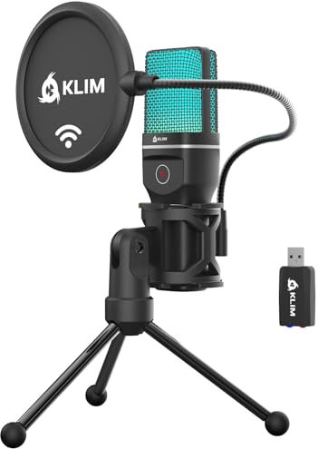 KLIM Muse - Microfono da gioco wireless - Nuovo + Compatibile PC Mac PS4 PS5 Switch + Microfono professionale da tavolo con filtro antipop + Microfono per streaming YouTube Podcast + ASMR