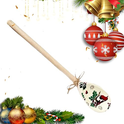 caits Cucchiaio di Natale - Set di 6 cucchiai di Legno con Motivo Natalizio,Cucchiai da degustazione in Legno per Cioccolata Calda, Utensili da Cucina Natalizi per Torte, Gelati al caffè, Cacao