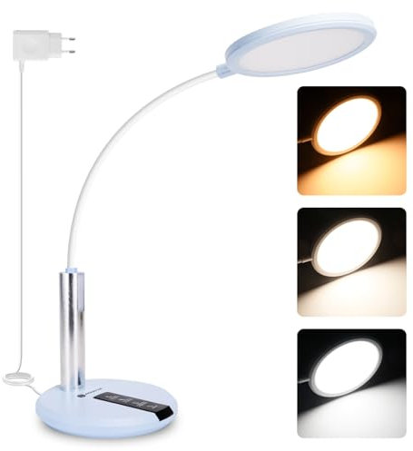 Aigostar Flexo Escritorio, Lampara Escritorio LED, Ajuste Flexible de 360°, 3 Brillo y Temperatura de Color, Cable de 130 cm con Enchufe, Función de Memoria, Azul