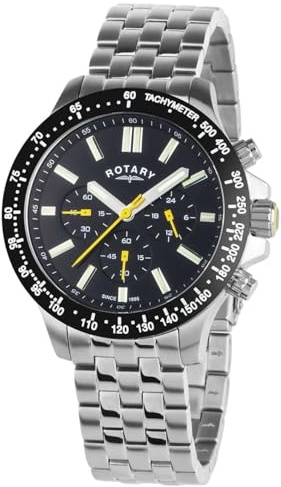 Rotary Sport-Quarzchronograph (45 mm), schwarzes Zifferblatt/Edelstahlarmband GB00024/04