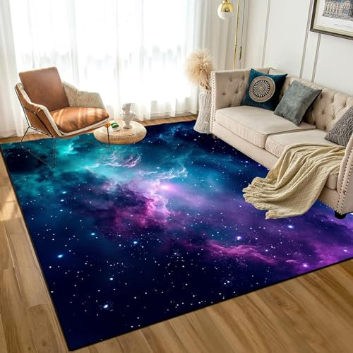 CERYUEE Galaxie-Teppich, Schlafzimmer, Wohnzimmer, für Mädchen, Kinder, Jungen, großer Raumteppich, Nebel, Vortex, Überwurf, Teppich, Wolke, Bodenmatte, 180 x 275 cm, Blau