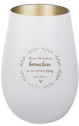 Der-Porzellan-Laden Windlicht mit Gravur Kleine Menschen brauchen so EIN großes Herz, Weiß Gold, Teelichthalter aus Glas mit Spruch, Tischdeko modern