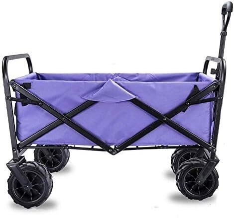 Garten-Campingwagen, zusammenklappbar, stabiler Stahlrahmen, verstellbare einziehbare Zugstange, Outdoor, Picknick, Strand, Angeln, Bollerwagen, Lila