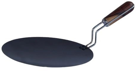 PEBBLE HUG Iron Tawa with Wire Wooden Handle, Sturdy and Durable, Easy Grip, Easy Cooking and Clean Up, Long Lasting, Ideal for Cooking Roti, Dosa, Naan Bread, Crepes (10 inch)