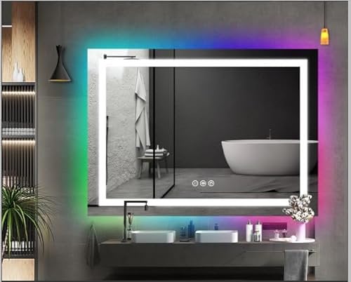 BELOFAY 500x700mm LED Bathroom Mirror with RGB Light, Illuminated Bathroom Toughened Mirror with LED Lights, Dimmable, Anti-fog, Tempered, Wall Mirrors, with Demister Pad (Alta, 500x700mm)