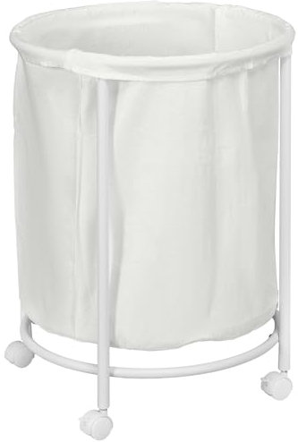 HOMCOM 100L Rolling Laundry Basket on Wheels, 50cm Round Laundry Hamper with Removable Bag and Steel Frame for Bedroom, Bathroom, Laundry Room, Cream White