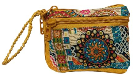 EliteKoopers Porte-monnaie avec 3 fermetures éclair Motif mandala indien, marron, 12X9cm