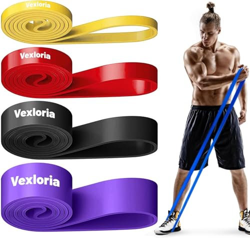 Vexloria Widerstandsbänder Set – 4 Stufen Für Männer & Frauen | Klimmzugbänder Für Fitness, Crossfit, Gym & Yoga, Rot, Gelb, Schwarz, Lila
