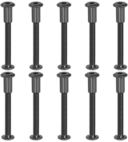 PATIKIL M6 x 50 mm Vis Chicago à Tête Hexagonale, 10 Ensembles Vis de Fixation pour Boulons, Écrous à Tête Creuse, pour Scrapbooking, Ceinture, Album Photo, Réparation de Meubles, Noir