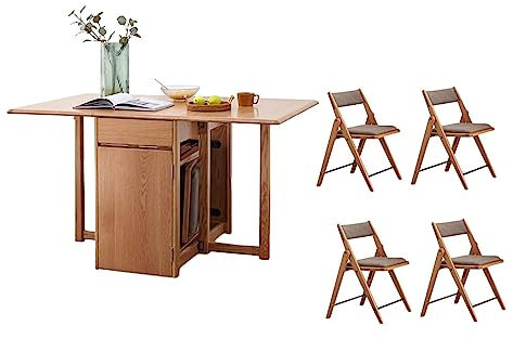 ZONABSQQ Klappbar Klappbares Esstisch-Set mit 4 gepolsterten Stühlen, Drop-Leaf-Holztisch für kleine Küchen- und Wäscherei-Hochleistungsmöbel Esszimmertisch- und Stuhlset