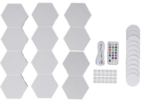 12 Set Hexa-Lichtpaneele, Fernbedienung, Hex-Wandleuchte, LED, Smart Touch, USB-betrieben, DIY, Modular Aufgebaute RGB-Wandpaneele