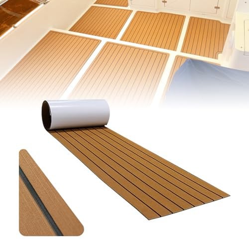 CXHSEAN Eva Schaum Boot Bodenbelag Selbstklebend 240×45/60cm rutschfeste Bodenbelag Eva Teak Marine Matte Deck für Boote Yachten Kajak Schiffsdecks Schnellboote (240x45cm-Hellbraun über Schwarz)