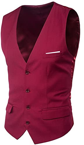 SRZYMJ Trachtenweste Herren Gilet Hochzeitsweste Herrenweste Oktoberfest Weste-Trachten Rot Bordeauxe Rot Tweed Anzug Vintage Motorrad Weste Herren Freizeitanzug Herren Baumwolle