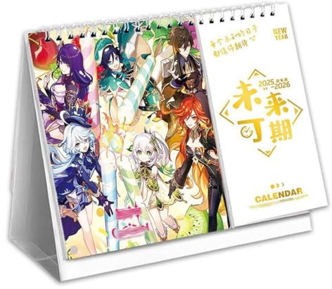 Gen Shin Impact Adventskalender 2025 2026, Tischkalender Mit Loseblattwerk Jan 2025 - Dez 2026, Anime Poster Biennale Büro Kalender