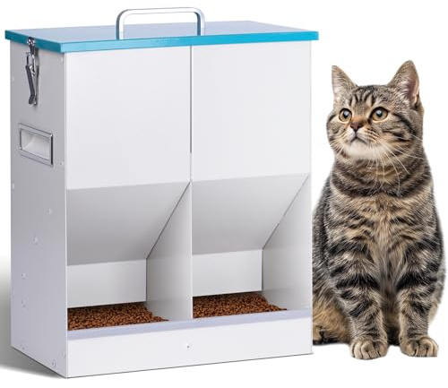 Automatic Cat Feeder for 2 Cats Dry Food Dispenser Pet with Double Hopper | 10L Large Capacity Gravity Metal Automatic Pet Feeder for Small/Medium Pet