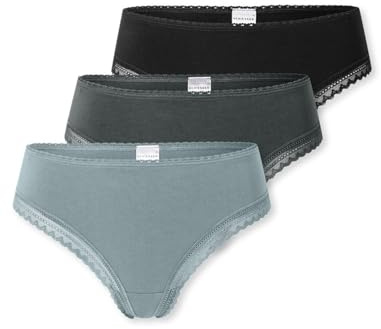 SCHIESSER Damen Tanga String im 3er Pack - Größe 36 Schwarz - Atmungsaktive Baumwolltangas mit Spitzenbändern am Bund - Elastisches Single-Jersey - Bequeme Unterwäsche mit komfortablem Sitz