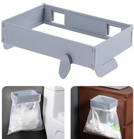 Regerly Hanging Trash Can, 1 PCS The Cabinet Door Garbage Holder with Lid Hanging Kitchen Waste Bins Trash Rack Portable Hanging Rubbish Rack Plastic Gray