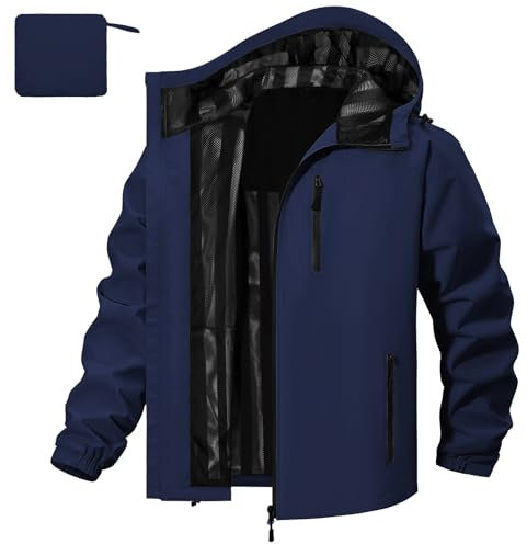 UMIPUBO Veste Imperméable Pour Homme Pluie Extérieure Coupe Vent Respirante Réfléchissante Blouson Légère Vêtements à Capuche Outdoor Cyclisme Plein air Voyage Course à pied Randonnée(Marine,M)